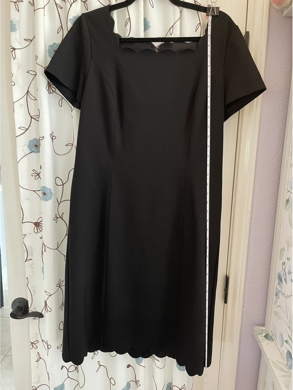 Talbots | 12 | Black Scalloped Square Neck Short Sleeve Sheath Dress